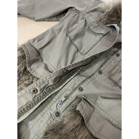 ANTHROPOLOGIE Faux Fur-Trimmed Field Parka Jacket Size XS Green Retail $188 - Picture 15 of 16
